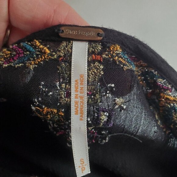 Free People Tunic Dress S Shirt‎ Peasant Top Black Embroidered Vneck Boho Prarie - Picture 4 of 16